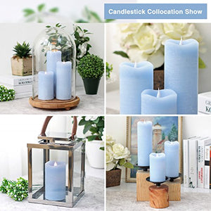 SIMPLUX Moving Flame Led Timer Battery Operated Pillar Real Wax Flameless Candle, 3x7 inches, Blue