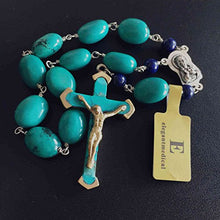 Load image into Gallery viewer, Travel Rosary Cross Turquoise Lapis Lazuli Beads Beads Catholic Necklace

