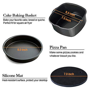 Square Air Fryer Accessories 11 pcs with Recipe Cookbook Compatible for Philips Air Fryer, COSORI and other Square AirFryers and Oven, Deluxe Deep Fryer Accessories Set of 12-8 inch
