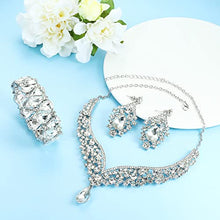 Load image into Gallery viewer, IRONBOX Crystal Wedding Bridal Jewelry Set for Women Prom Sliver Rhinestone Teardrop Necklace Earrings Bracelet Wedding Bridesmaid Gifts Fit with Wedding Dress
