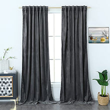 Load image into Gallery viewer, Timeper Rod Pocket Back Tab - Grey Super Soft Velvet Curtain Sunlight Blocking Drapes Heat Insulated Summer Shade for Foyer Door / Sliding Glass Door / Dorm, Grey,52Wx 96L, Set of 2 Panels
