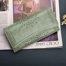 Load image into Gallery viewer, APHISON Womens Wallets RFID Blocking PU Leather Clutch Long Wallet for Women Card Holder Phone Organizer Ladies Travel Purse Hollow Out Sunflower Design Gift Box 2214GREEN

