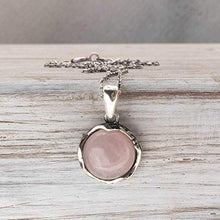 Load image into Gallery viewer, 925 Sterling Silver Rose Quartz Necklace - Dainty 12mm Round Shiny Light Pink Rose Quartz, Real Natural Gemstone Pendant, Delicate Ornamented Handmade Vintage Statement Jewelry for Classy Women
