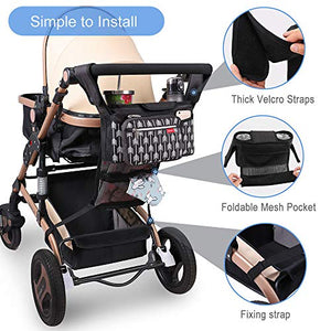 Lekebaby Baby Stroller Organizer with Insulated Cup Holders Universal Fit for All Baby Stroller Models Ultimate Accessory for Parents On-The-go, Arrow Print, Black
