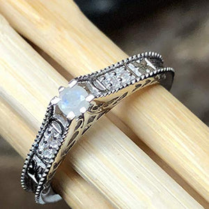 Genuine Rainbow Moonstone 925 Solid Sterling Silver Engagement Ring Size 7, 7.75, 8, 8.75, 9