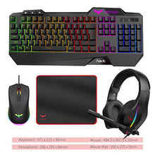 Load image into Gallery viewer, havit Gaming Keyboard Mouse Headset &amp; Mouse Pad Kit, Rainbow LED Backlit Wired, Over Ear Headphone with Mic for PC Computer, Laptop and More

