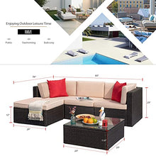 Load image into Gallery viewer, Tuoze 5 Pieces Patio Furniture Sectional Outdoor PE Rattan Wicker Lawn Conversation Cushioned Garden Sofa Set with Glass Coffee Table (Beige)
