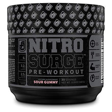 Load image into Gallery viewer, NITROSURGE Black Pre Workout Supplement - Nootropic Energy Booster Powder w/Dynamine &amp; TeaCrine - PreWorkout Nitric Oxide Booster - 30 Servings, Sour Gummy
