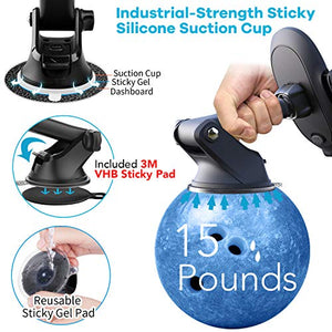 Suction Cup Phone Holder for Windshield/Dashboard/Window, Universal Dashboard & Windshield Sturdy Suction Cup Car Phone Mount with Strong Sticky Gel Pad,Compatible W/ iPhone, Samsung &Other Smartphone