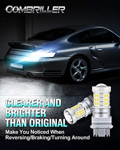 Combriller 3157 LED Bulb White 6000K, 3056 3156 3057 4157 led bulb with Projector Replacement for led reverse lights turn signal bulb brake light bulb tail light bulb parking light bulb, pack of 2