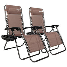 Load image into Gallery viewer, Bonnlo Infinity Zero Gravity Chair, Outdoor Lounge Patio Chairs with Pillow and Utility Tray Adjustable Folding Recliner for Deck,Patio,Beach,Yard Pack 2(Brown)
