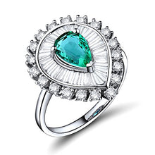 Load image into Gallery viewer, Beyond jewelry Fashion Natural Green Emerald 14Kt White Gold Diamond Engagement Wedding Ring
