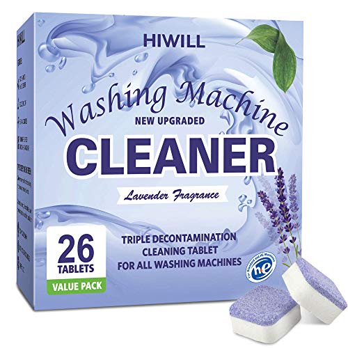 HIWILL Washing Machine Cleaner Effervescent Tablets, Solid Washer Deep Cleaning Tablet, Triple Decontamination Remover with Natural Biological Formula, for Front Load and Top Load Washers 26 Count