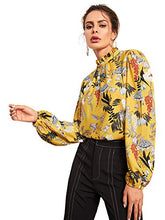Load image into Gallery viewer, Floerns Women's Mock Neck Floral Print Workwear Long Sleeve High Neck Blouse Tops Yellow M
