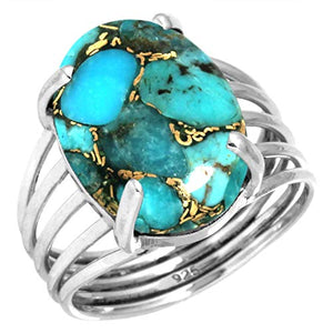 925 Sterling Silver Ring Copper Blue Turquoise Handmade Jewelry Size 5.5