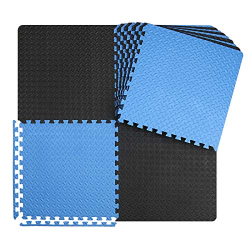innhom Exercise Mat Gym Mat Interlocking Foam Mats EVA Foam Floor Tiles with Protective Flooring Mats for Gym Equipment Workouts, 6 Black and 6 Blue