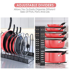 Load image into Gallery viewer, Pan Organizer Rack for Cabinet, Pot Rack with 3 DIY Methods, Adjustable Pots and Pans Organizer under Cabinet with 8 Tiers, Large &amp; Small Pot Organizer Rack for Cabinet Kitchen Cookware Organizer
