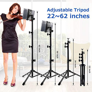 iPad Stand Tablet Tripod Stand,360 Rotating iPad Tripod Mount for Phone and iPad of 4.7-13", Adjustable 62" Tablet Tripod Holder with Bluetooth Remote Control for iPad Air,iPad Pro,iPhone,Kindle