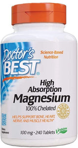 Doctor's Best High Absorption Magnesium Glycinate Lysinate, 100% Chelated, Non-GMO, Vegan, Gluten & Soy Free, 100 mg, 240 Tablets