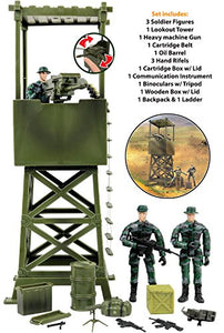 Click N' Play Military Lookout Watch Tower 16 Piece Play Set with Accessories. , Green