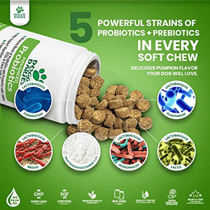 Doggie Dailies Probiotics for Dogs, 225 Soft Chews, Advanced Dog Probiotics with Prebiotics, Promotes Digestive Health, Supports Immune System and Overall Health (Pumpkin)