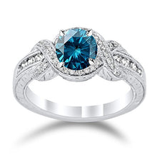 Load image into Gallery viewer, 14K White Gold Twisting Channel Set Knot Diamond Engagement Ring with a 1 Carat Blue Diamond Heirloom Quality Center
