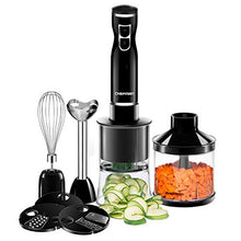 Load image into Gallery viewer, Chefman Electric Spiralizer &amp; Immersion Blender/Vegetable Slicer 6-IN-1 Food Prep Combo Kit, Includes 3 Spiralizing Blade Attachments, Zoodle Maker; Grate, Ribbon, Spiral, Blend, Chop, and Puree,Black

