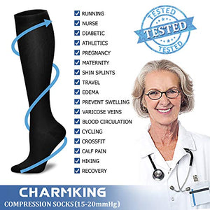 CHARMKING Compression Socks for Women & Men Circulation (3 Pairs) 15-20 mmHg is Best Athletic for Running, Flight Travel, Crossfit, Cycling, Pregnant - Boost Performance, Durability (S/M, Black)