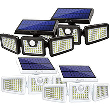 Load image into Gallery viewer, Bundle - 2 Pack Black LED Solar Motion Sensor Lights &amp; 2 Pack White LED Solar Motion Sensor Lights; 128 LED 800LM, 3 Adjustable Heads, 270° Wide Angle Illumination, IP65 Waterproof
