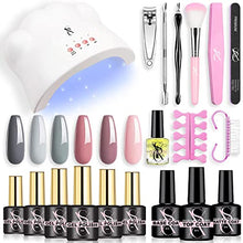 Load image into Gallery viewer, SXC Cosmetics G-44 Gel Nail Polish kit - 6 Grey Nude Pink collection with 48W Nail Lamp Glossy Matte Top Coat Base Coat for DIY Professional Starter kit
