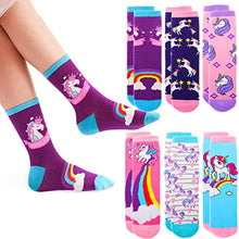 Load image into Gallery viewer, Kids Girls Cotton Socks Gift Soft Novelty Socks Cute Unicorn Pattern 6 Pairs (Animal Unicorn A, 5-8 Y)
