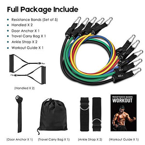 Whatafit Resistance Bands Set (11pcs), Exercise Bands with Door Anchor, Handles, Waterproof Carry Bag, Legs Ankle Straps for Resistance Training, Physical Therapy, Home Workouts
