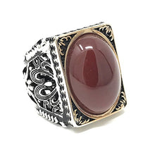 Load image into Gallery viewer, KAR 925K Stamped Sterling Silver Red Agate (Aqeeq) Men&#39;s Large Ring I1N (13)
