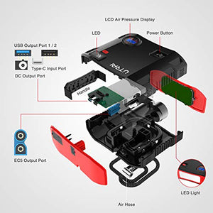 Portable Jump Starter with Air Compressor, UTRAI Jstar5 150 PSI 2000A 24000mAh(8L Gas 7.5L Diesel Engine) 12V Battery Jump Pack with Emergency Light LCD Screen USB QC3.0 for Cars, Trucks, SUV