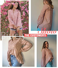 Load image into Gallery viewer, Biucly Womens Spring Summer Boho Tops Lantern Long Sleeve V Neck Pom Pom Shirts Casual Flowy Chiffon Blouses for Women Fashion 2022,US 16-18(XL),Pink
