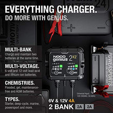Load image into Gallery viewer, NOCO GENIUS2X2, 2-Bank, 4-Amp (2-Amp Per Bank) Fully-Automatic Smart Charger, 6V and 12V Battery Charger, Battery Maintainer, and Battery Desulfator with Temperature Compensation
