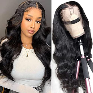 13x4 Body Wave Lace Front Wigs Human Hair Wigs for Black Women Glueless Lace Frontal Wigs Brazilian Virgin Human Hair Pre Plucked Bleached Knots Natural Color Wet and Wavy (30 Inch, Body Wave Wigs)