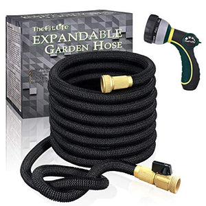 TheFitLife Flexible and Expandable Garden Hose - Strongest Triple Latex Core with 3/4" Solid Brass Fittings Free 8 Function Spray Nozzle, Easy Storage Kink Free Water Hose (50 FT)