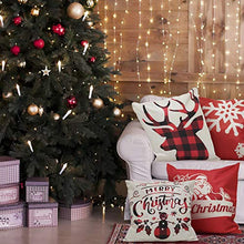Load image into Gallery viewer, BuenoLife Christmas Pillow Covers Set of 4, 18 x 18 Inch Accent Pillow Cases, Plaid Linen Cushion Decorative Throw Pillow Covers, Square Pillowcase for Sofa Home Office Living Room Holiday Xmas Decor
