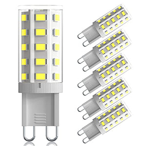 G9 Led Bulb 4W Bi Pin Base(40W Halogen Equivalent) 6000K Daylight White 360° Beam Angle,400 LM Non-dimmable for Home Lighting,5 Pack