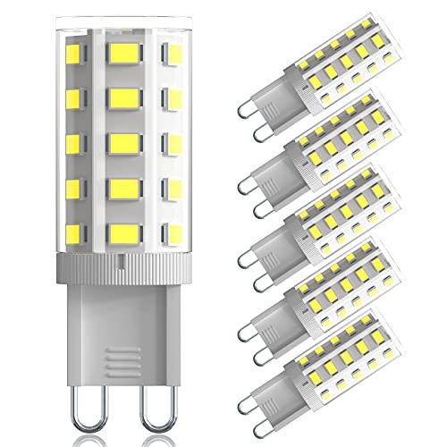 G9 Led Bulb 4W Bi Pin Base(40W Halogen Equivalent) 6000K Daylight White 360° Beam Angle,400 LM Non-dimmable for Home Lighting,5 Pack