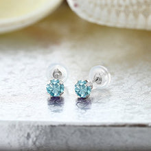 Load image into Gallery viewer, Gem Stone King 14K White Gold Blue Zircon Stud Earrings 1.00 Ctw Round 4MM

