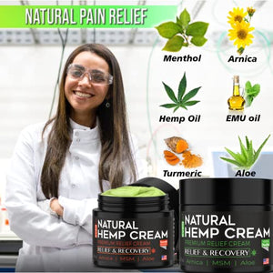 (2 Pack) Hemp Cream for Pain Relief and inflammation - Hemp Pain Relief Cream Extra Strength | Relieves Knees, Joints & Back Muscle | Made in USA | Natural Hemp Oil Extract 4oz