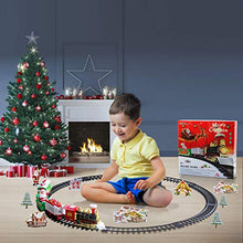 Load image into Gallery viewer, Hot Bee Christmas Toy Train Set, Electric Steam Train Toy w/ Smoke, Lights &amp; Sounds Railway Tracks Kits for Under The Tree Gifts for 3 4 5 6 7 8+ Year Old Boys &amp; Kids
