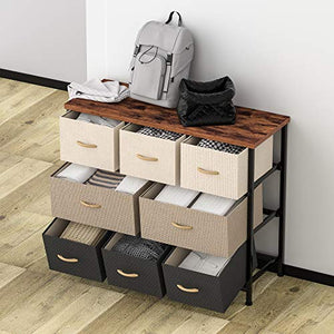 8 Drawer Dresser Organizer Fabric Storage Chest for Bedroom, Hallway, Entryway, Closets, Nurseries，Furniture Storage Tower Sturdy Steel Frame, Wood Top, Removable Fabric Bins (Cream)