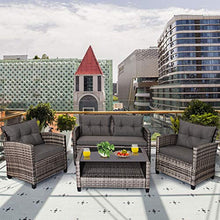 Load image into Gallery viewer, Tangkula 4 PCS Patio Wicker Conversation Furniture Set, Outdoor Rattan Sofa Set with Padded Cushion &amp; Tempered Glass Coffee Table, Wicker Sectional Sofas &amp; Table for Courtyard Balcony Garden (1, Grey)
