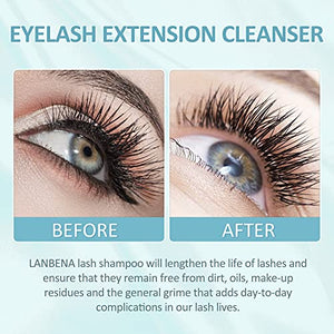 Eyelash Extension Cleanser, LANBENA Lash Shampoo, Eyelash Extension Shampoo, Lash Cleanser for Extensions, Lash Foam Cleanser, Chamomile Eyelash Cleaner, Paraben & Sulfate & Oil Free for Salon and Home Use (60ml 2 Fl Oz )