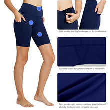 Load image into Gallery viewer, BALEAF Women's 8" High Waist Biker Workout Yoga Running Compression Exercise Shorts Side Pockets Navy Blue Size XXXL
