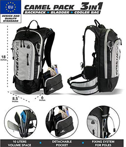 FREEMOVE Hydration Pack Backpack with 2 Liter Water Bladder and Cooler Bag, Lightweight, Fully Adjustable, Leakproof Multiple Pockets Camel Pack Gear for Hiking, Running, Cycling