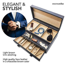 Load image into Gallery viewer, Stock Your Home Watch Box with Valet Drawer for Dresser - Mens Jewelry Box with Multiple Compartments - Jewelry Case Display Organizer for Mens Jewelry Watches, Men's Storage Boxes Holder
